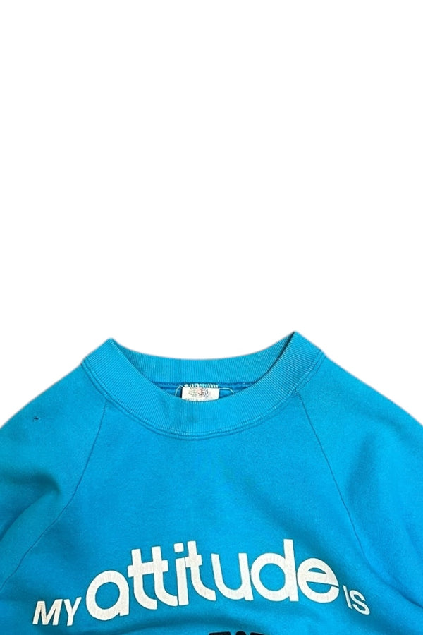 MADE IN USA 90'S MESSAGE SWEATSHIRT / BLUE [SIZE: L USED]