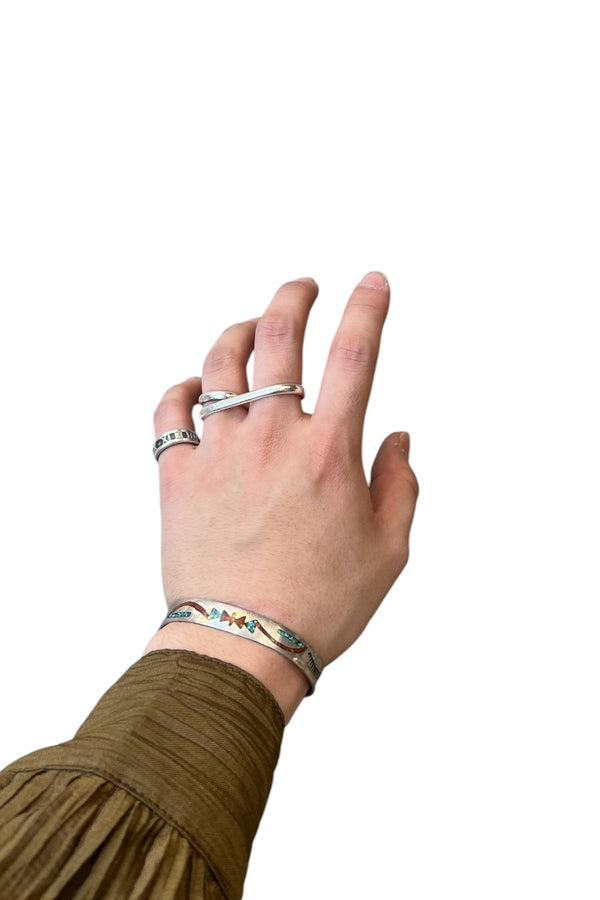 925 SILVER BANGLE WITH STONES / SILVER [SIZE: ONE SIZE]