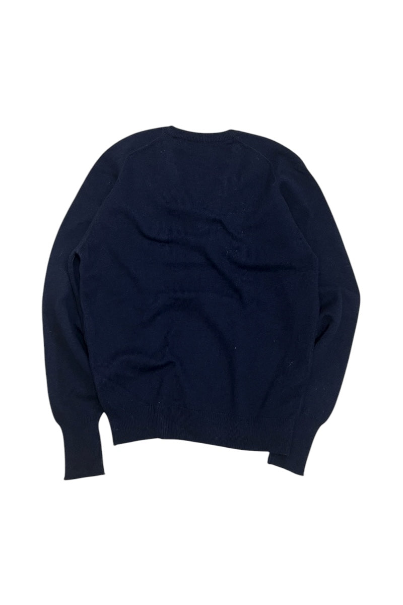 MADE IN SCOTLAND 90'S V-NECK WOOL KNIT SWEATER / NAVY [SIZE: M USED]