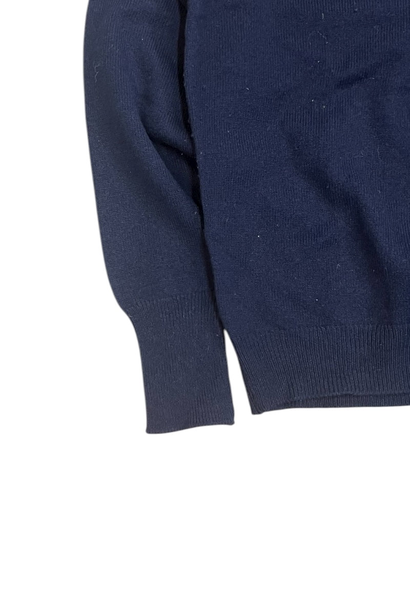 MADE IN SCOTLAND 90'S V-NECK WOOL KNIT SWEATER / NAVY [SIZE: M USED]