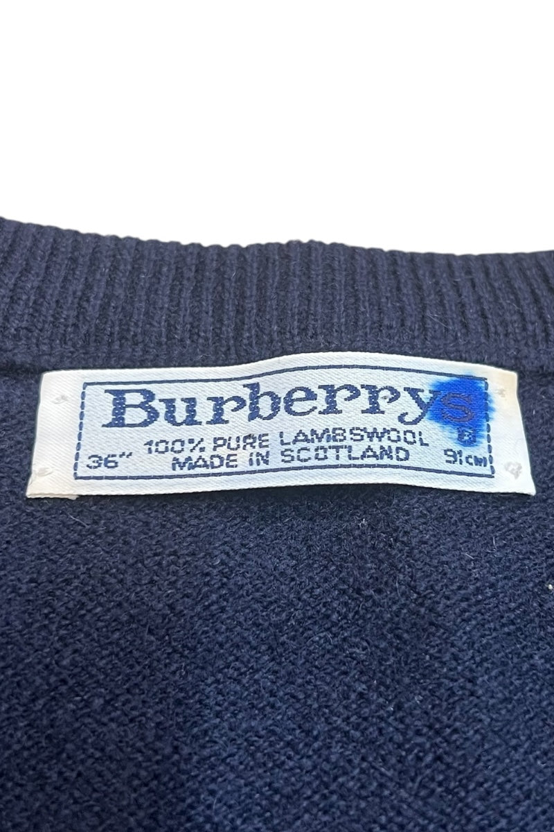 MADE IN SCOTLAND 90'S V-NECK WOOL KNIT SWEATER / NAVY [SIZE: M USED]