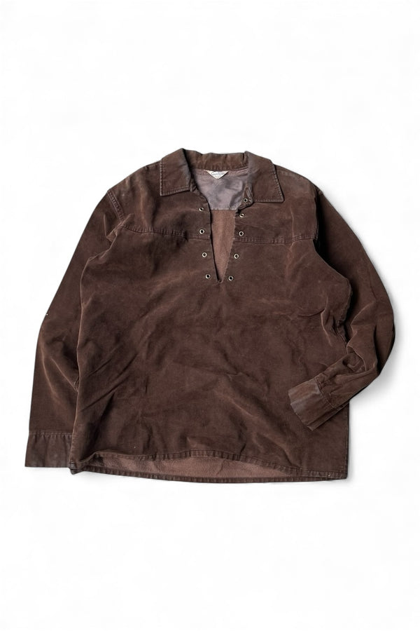 70'S L/S VELOUR SKIPPER SHIRT / BROWN [SIZE: M USED]
