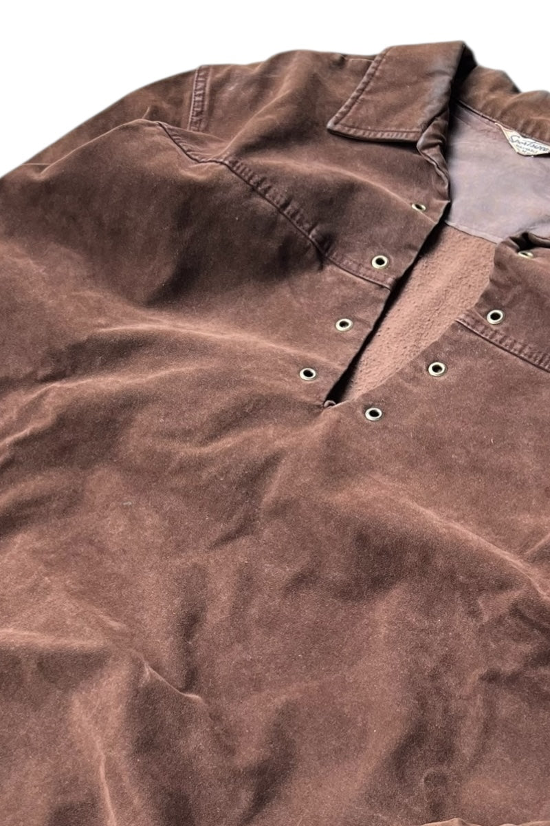 70'S L/S VELOUR SKIPPER SHIRT / BROWN [SIZE: M USED]