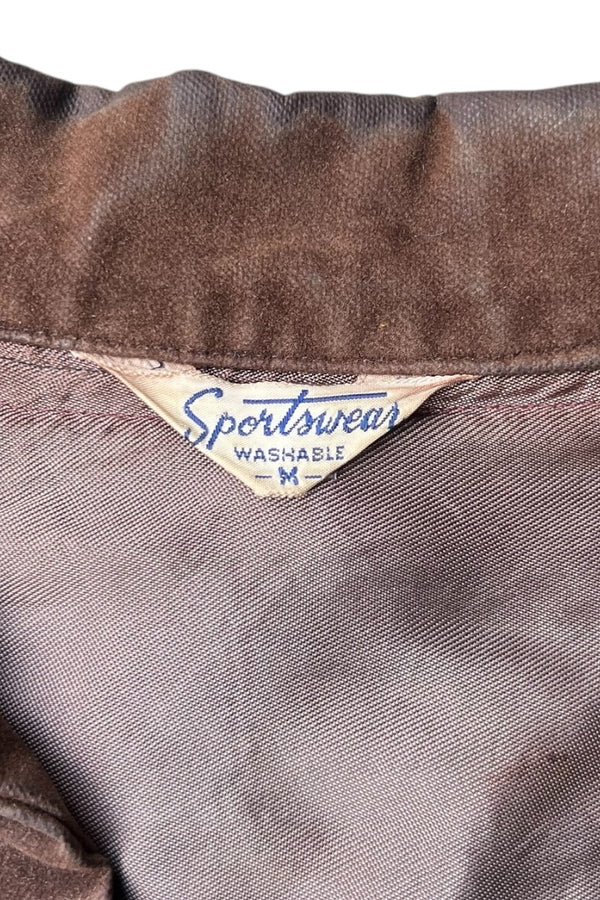 70'S L/S VELOUR SKIPPER SHIRT / BROWN [SIZE: M USED]