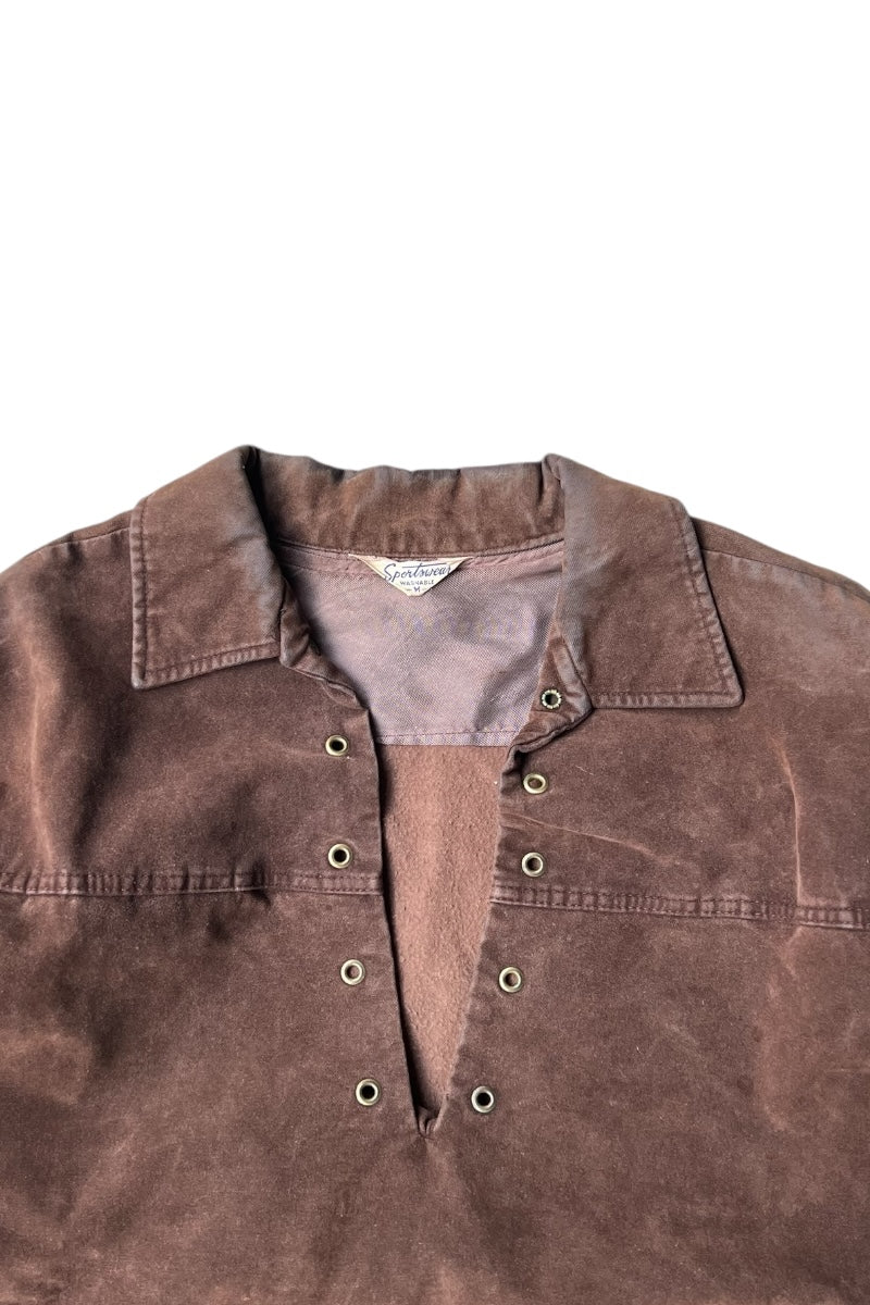 70'S L/S VELOUR SKIPPER SHIRT / BROWN [SIZE: M USED]