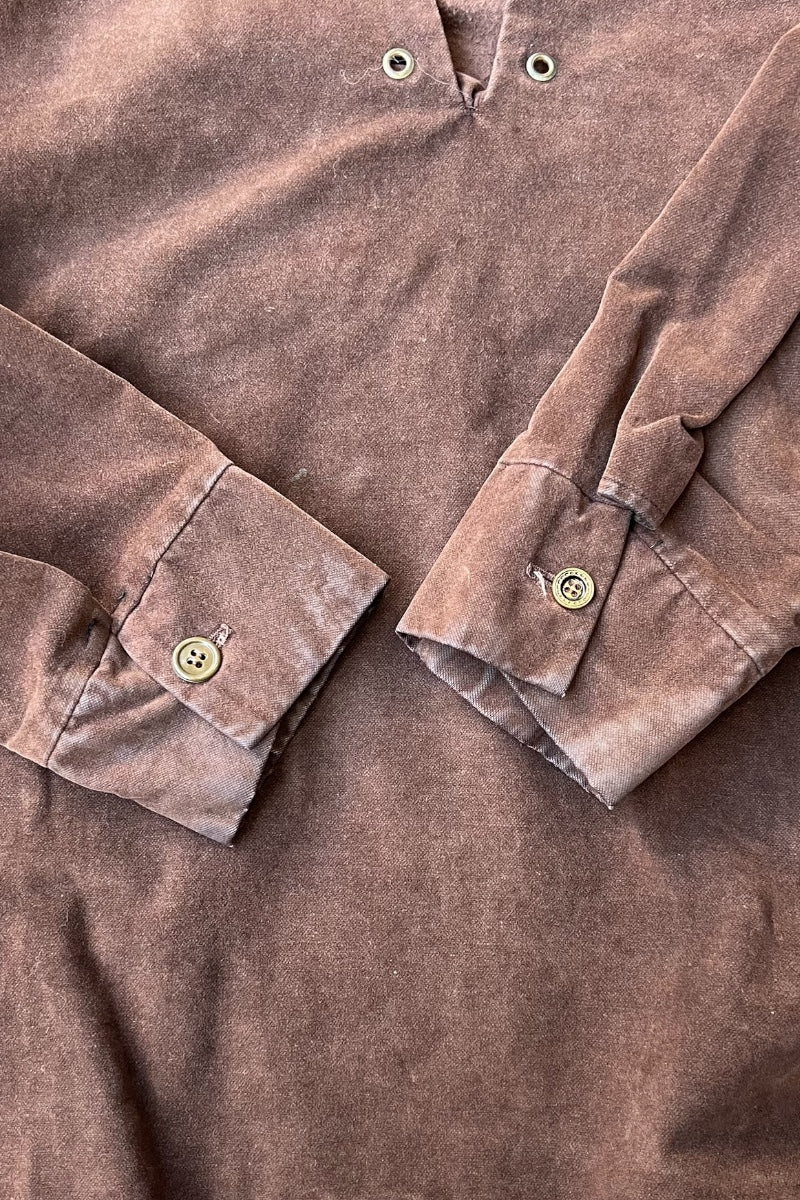70'S L/S VELOUR SKIPPER SHIRT / BROWN [SIZE: M USED]