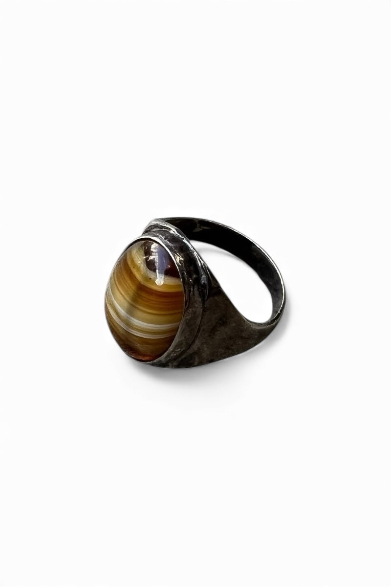 925 SILVER RING W/TIGER EYE / SILVER  [SIZE: 17号相当 USED]