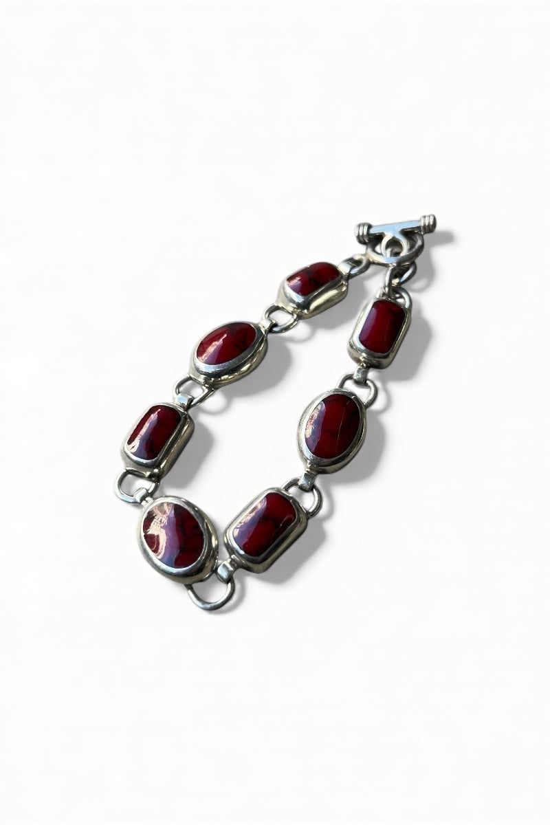 MADE IN MEXICO 925 SILVER BRACELET W/RED JASPER / SILVER [SIZE: ONE SIZE USED]