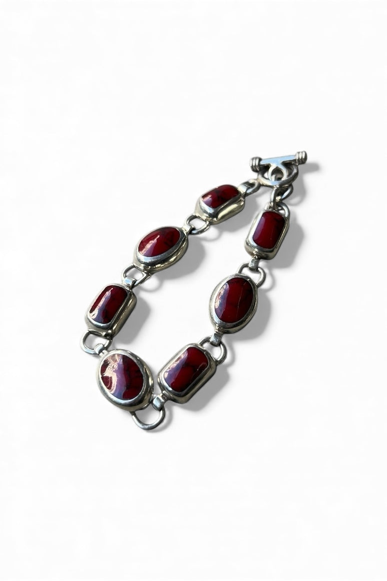 MADE IN MEXICO 925 SILVER BRACELET W/RED JASPER / SILVER [SIZE: ONE SIZE USED]