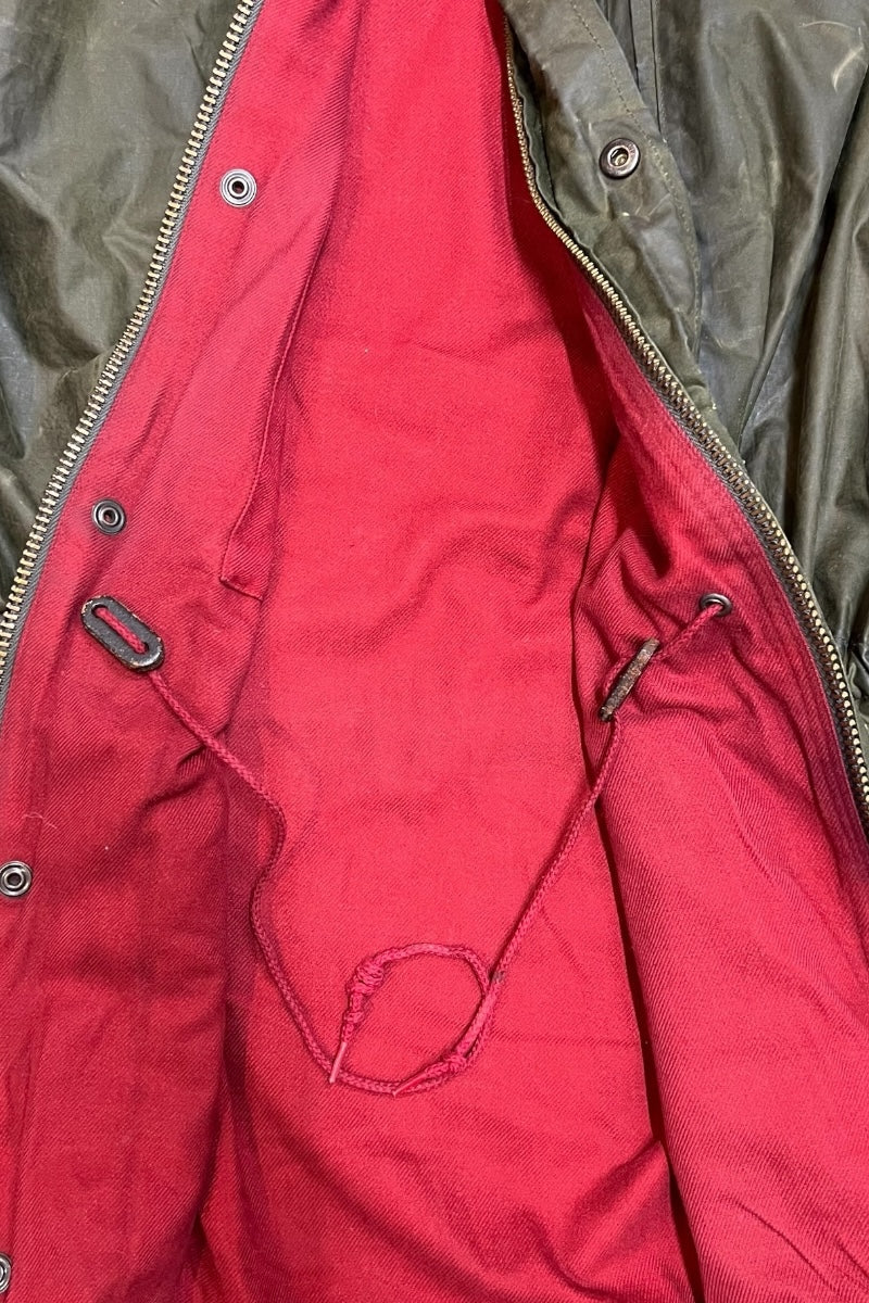 90'S ZIP UP OILED HOODIE JACKET / OLIVE [SIZE: XL USED]