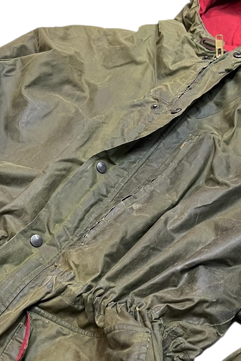 90'S ZIP UP OILED HOODIE JACKET / OLIVE [SIZE: XL USED]
