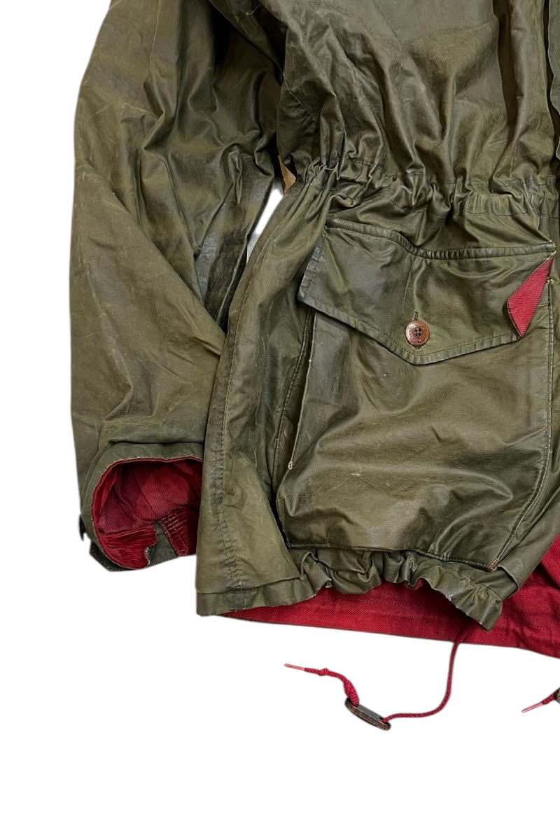 90'S ZIP UP OILED HOODIE JACKET / OLIVE [SIZE: XL USED]