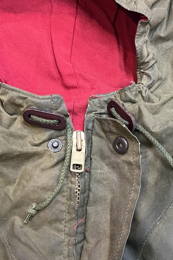 90'S ZIP UP OILED HOODIE JACKET / OLIVE [SIZE: XL USED]