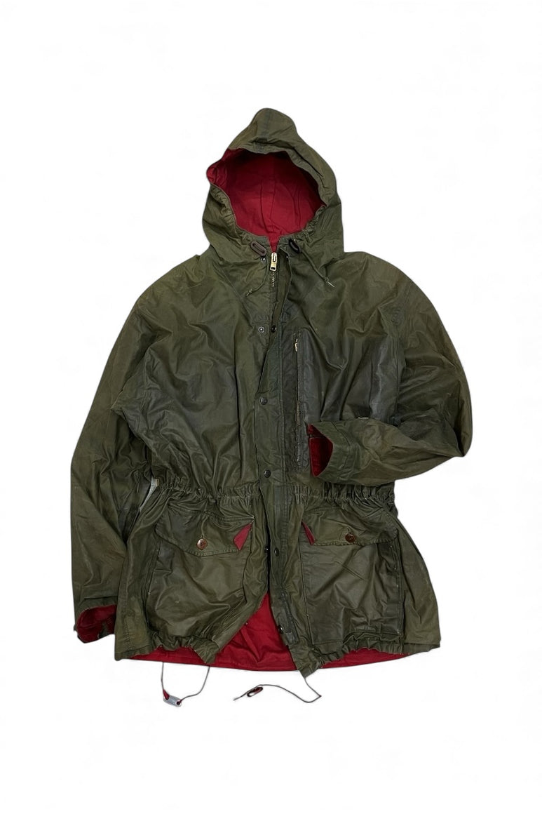 90'S ZIP UP OILED HOODIE JACKET / OLIVE [SIZE: XL USED]