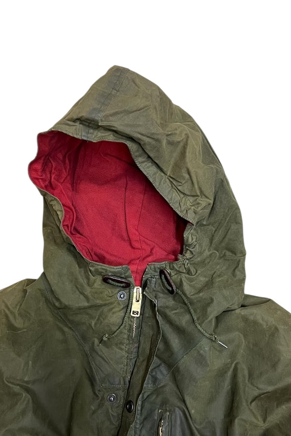 90'S ZIP UP OILED HOODIE JACKET / OLIVE [SIZE: XL USED]