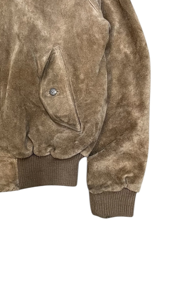 90'S SUEDE LEATHER HARRINGTON JACKET W/CHECK LINER / BEIGE [SIZE: L USED]