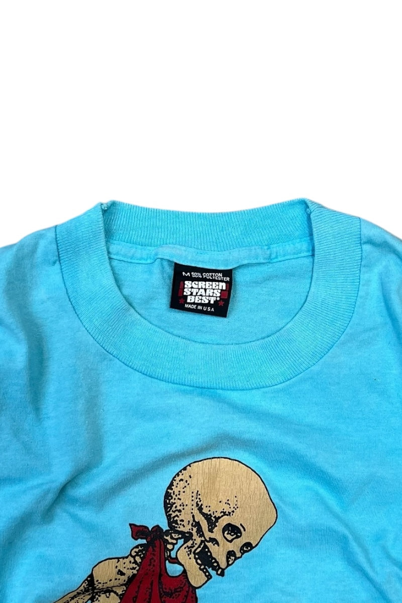 MADE IN USA 90'S ADIRONDACK MUSHROOM WEEKEND T-SHIRT / BLUE [SIZE: M USED]
