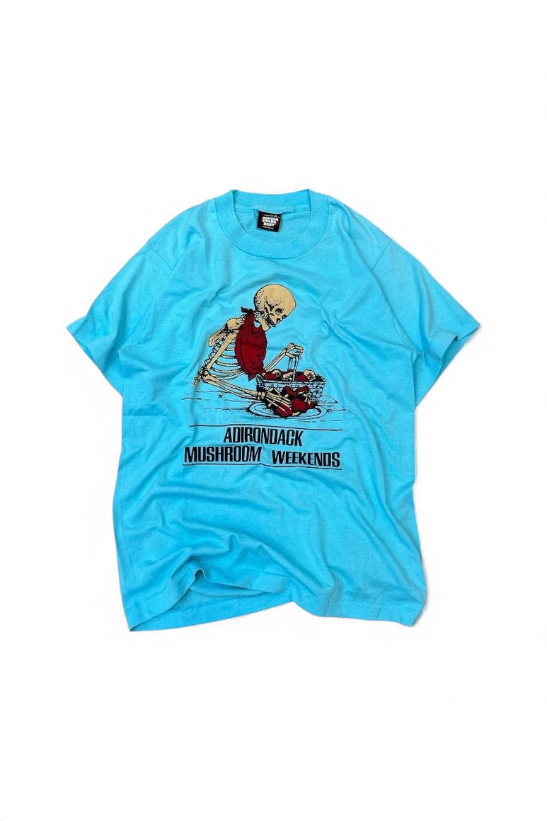 MADE IN USA 90'S ADIRONDACK MUSHROOM WEEKEND T-SHIRT / BLUE [SIZE: M USED]