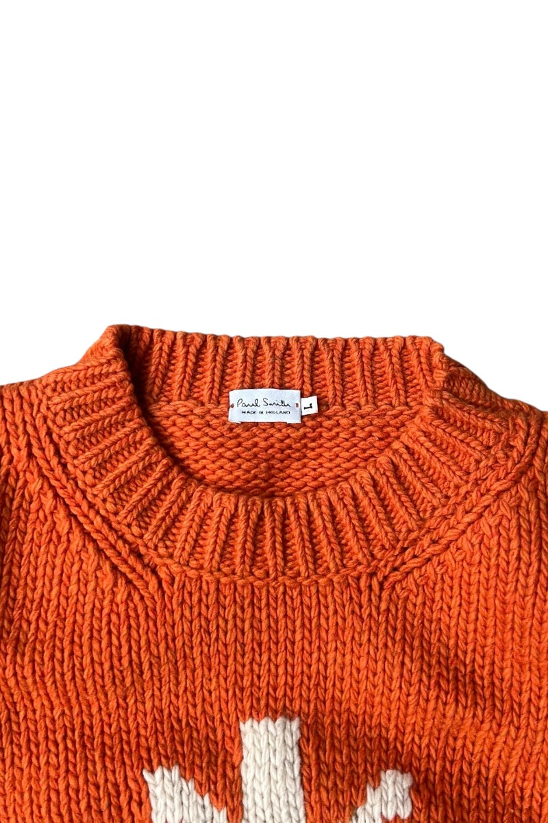 MADE IN ENGLAND WOOL KNIT SWEATER / ORANGE [SIZE: M USED]