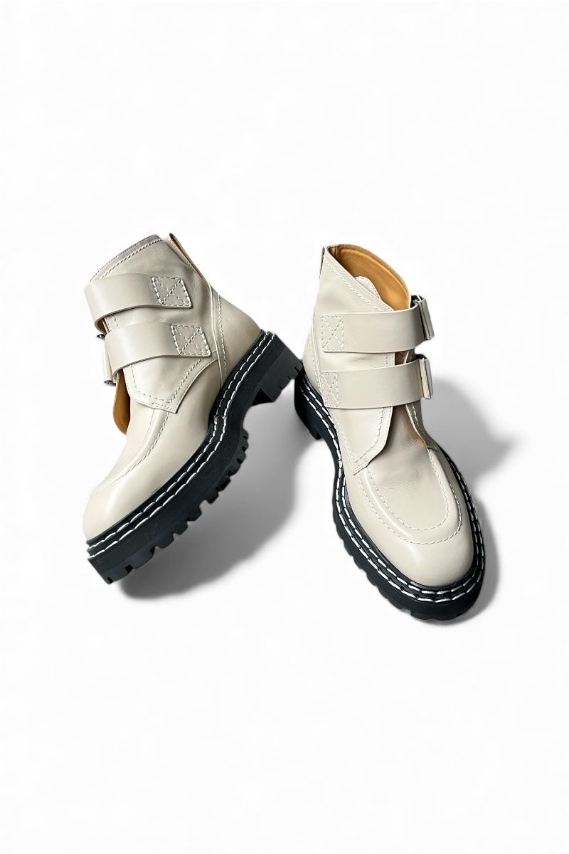 MADE IN ITALY LEATHER BUCKLE BOOTS / OFF WHITE [SIZE: 39 (equivalent to 27cm) DEADSTOCK/NOS]