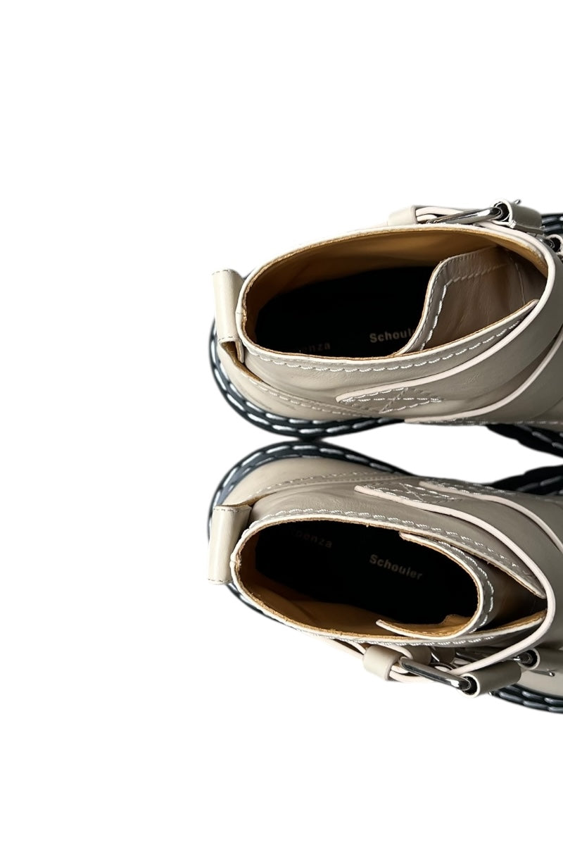 MADE IN ITALY LEATHER BUCKLE BOOTS / OFF WHITE [SIZE: 39 (equivalent to 27cm) DEADSTOCK/NOS]
