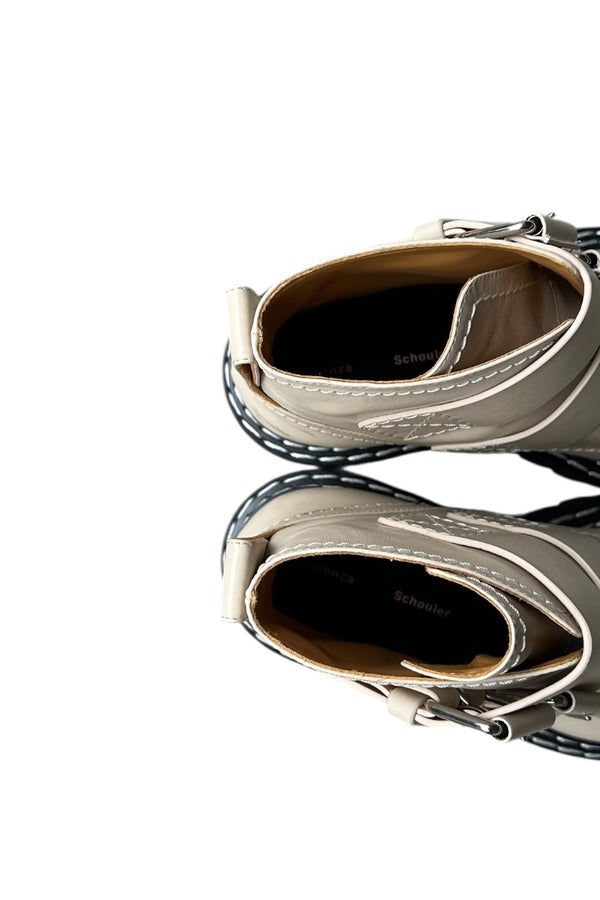 MADE IN ITALY LEATHER BUCKLE BOOTS / OFF WHITE [SIZE: 39 (equivalent to 27cm) DEADSTOCK/NOS]