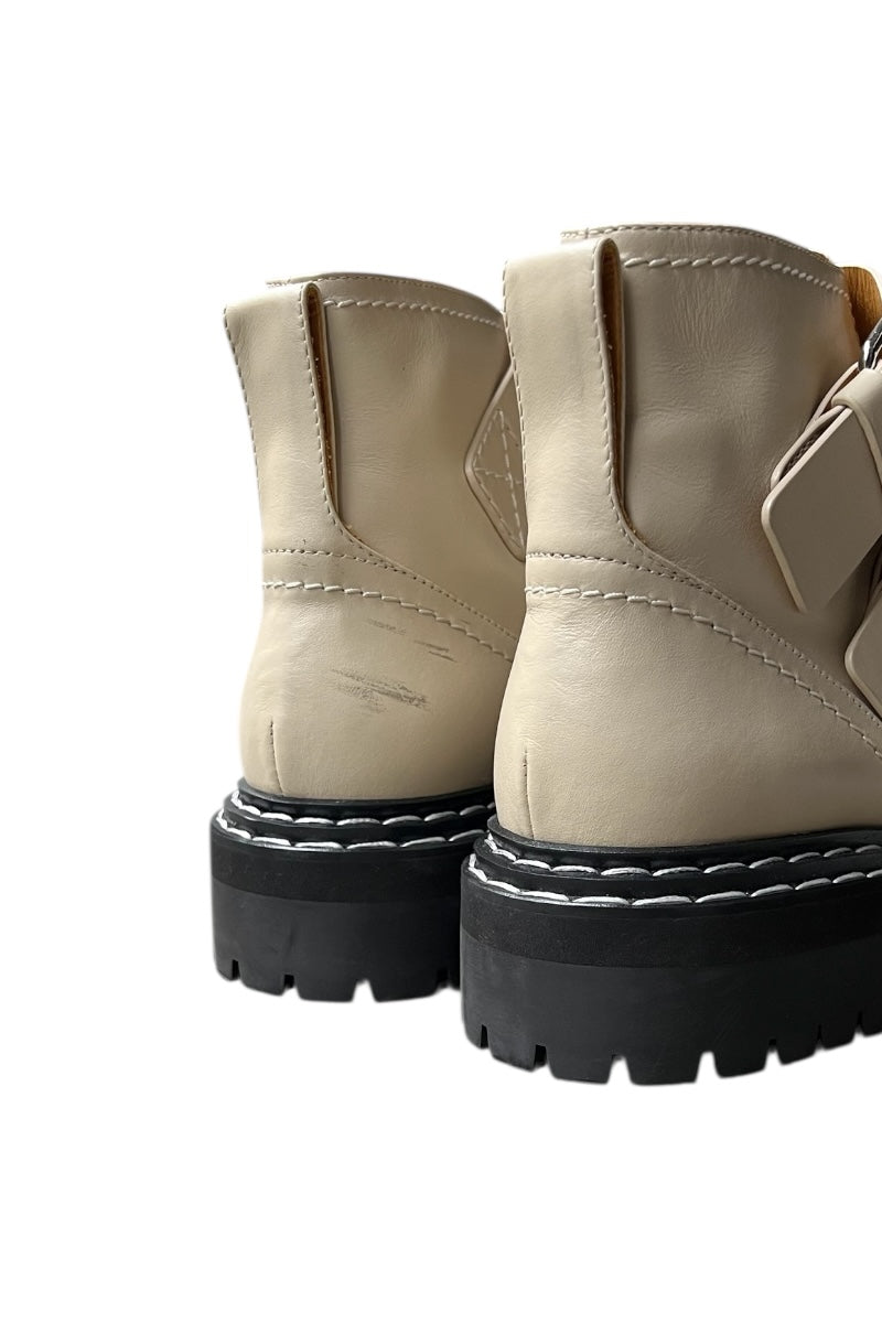 MADE IN ITALY LEATHER BUCKLE BOOTS / OFF WHITE [SIZE: 39 (equivalent to 27cm) DEADSTOCK/NOS]