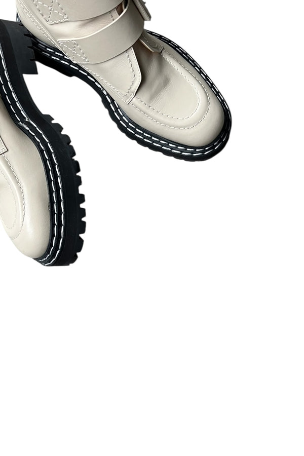 MADE IN ITALY LEATHER BUCKLE BOOTS / OFF WHITE [SIZE: 39 (equivalent to 27cm) DEADSTOCK/NOS]