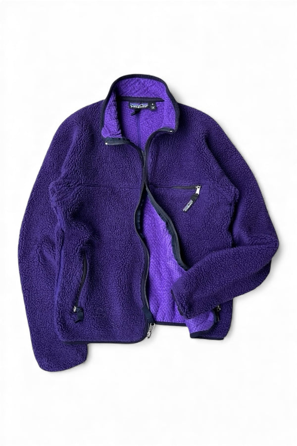 MADE IN USA 90'S BABY RETRO CARDIGAN FLEECE ZIP JACKET / PURPLE [SIZE: S USED]