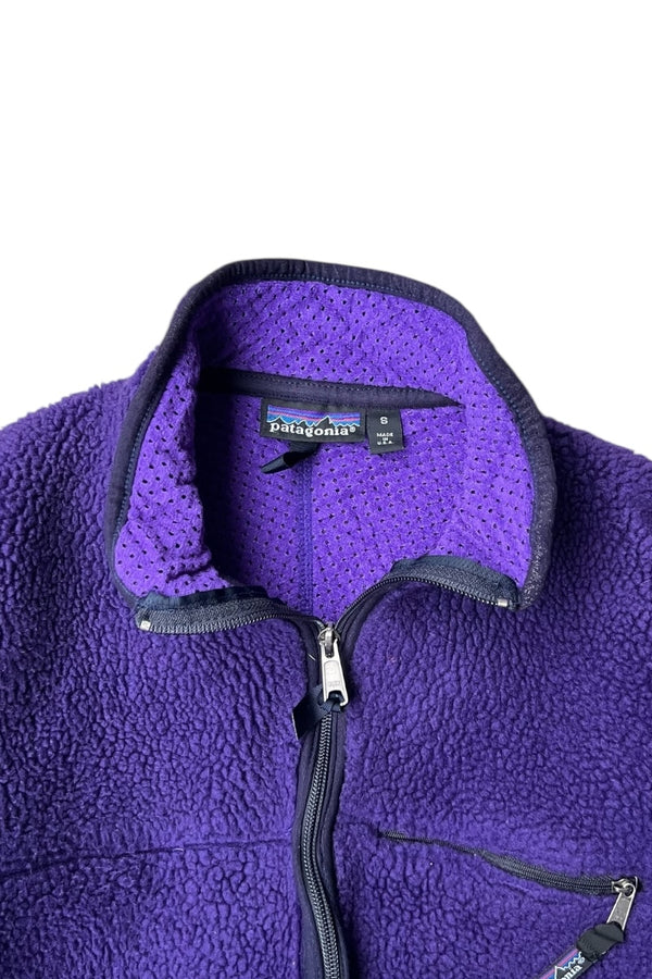 MADE IN USA 90'S BABY RETRO CARDIGAN FLEECE ZIP JACKET / PURPLE [SIZE: S USED]