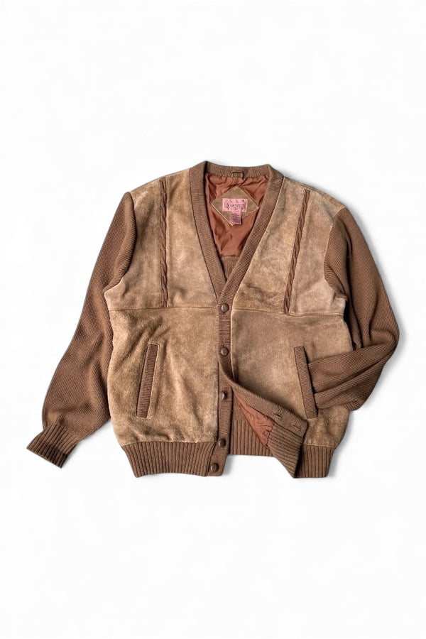 80'S SUEDE KNIT CARDIGAN / BEIGE [SIZE: XL USED]