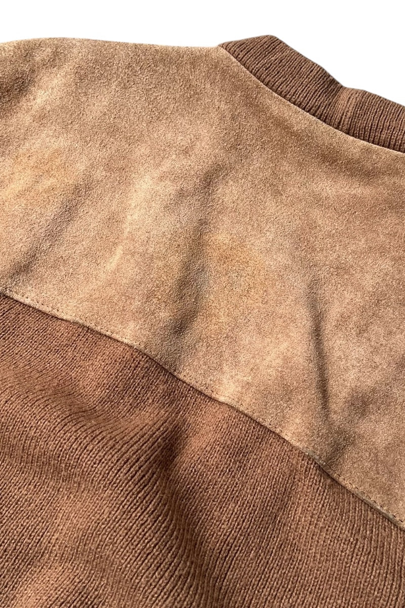 80'S SUEDE KNIT CARDIGAN / BEIGE [SIZE: XL USED]