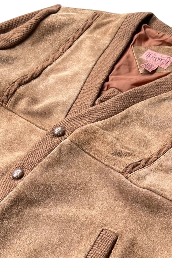 80'S SUEDE KNIT CARDIGAN / BEIGE [SIZE: XL USED]