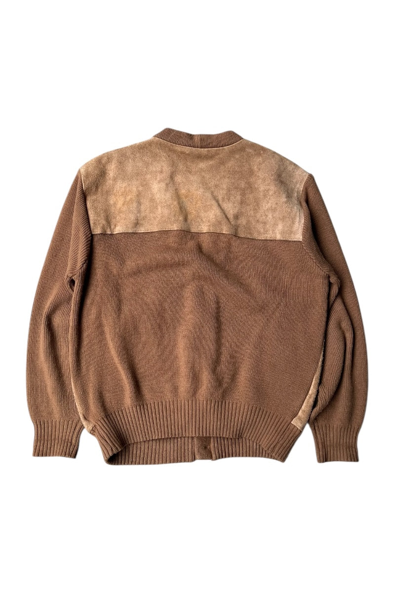 80'S SUEDE KNIT CARDIGAN / BEIGE [SIZE: XL USED]