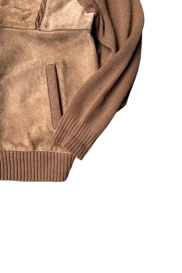 80'S SUEDE KNIT CARDIGAN / BEIGE [SIZE: XL USED]