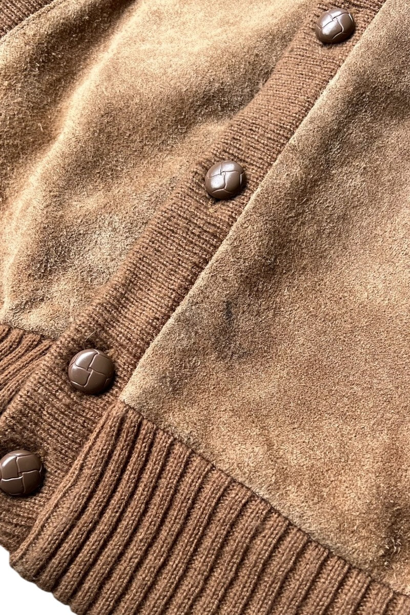 80'S SUEDE KNIT CARDIGAN / BEIGE [SIZE: XL USED]