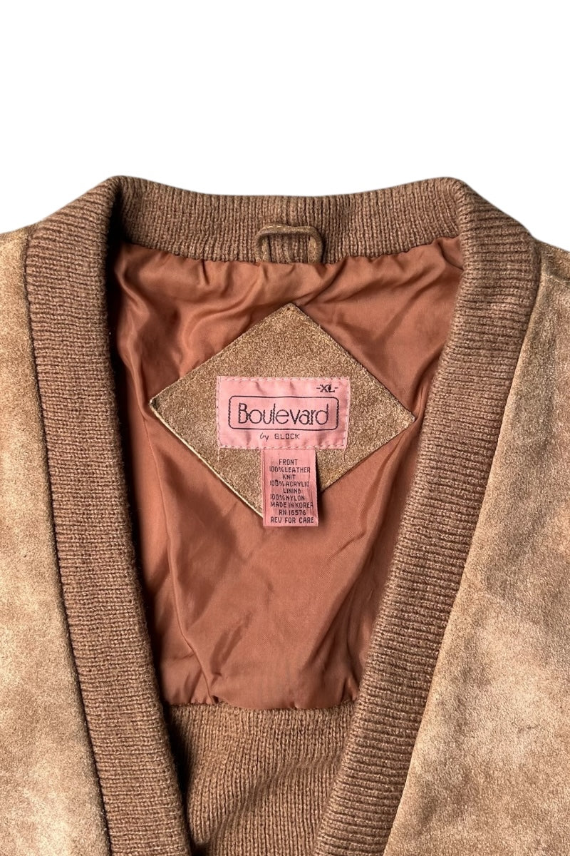 80'S SUEDE KNIT CARDIGAN / BEIGE [SIZE: XL USED]