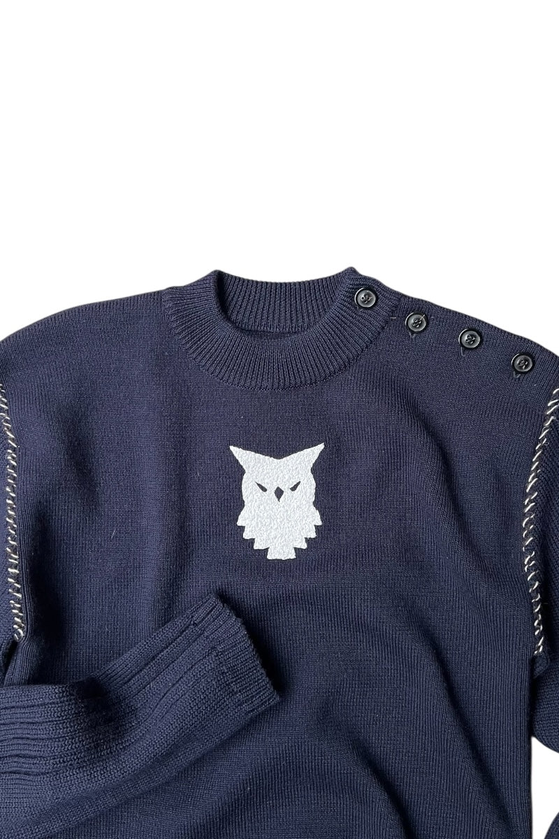 MADE IN ROMANIA 22SS OWL PATCH SWEATER / NAVY [SIZE: S DEADSTOCK/NOS]