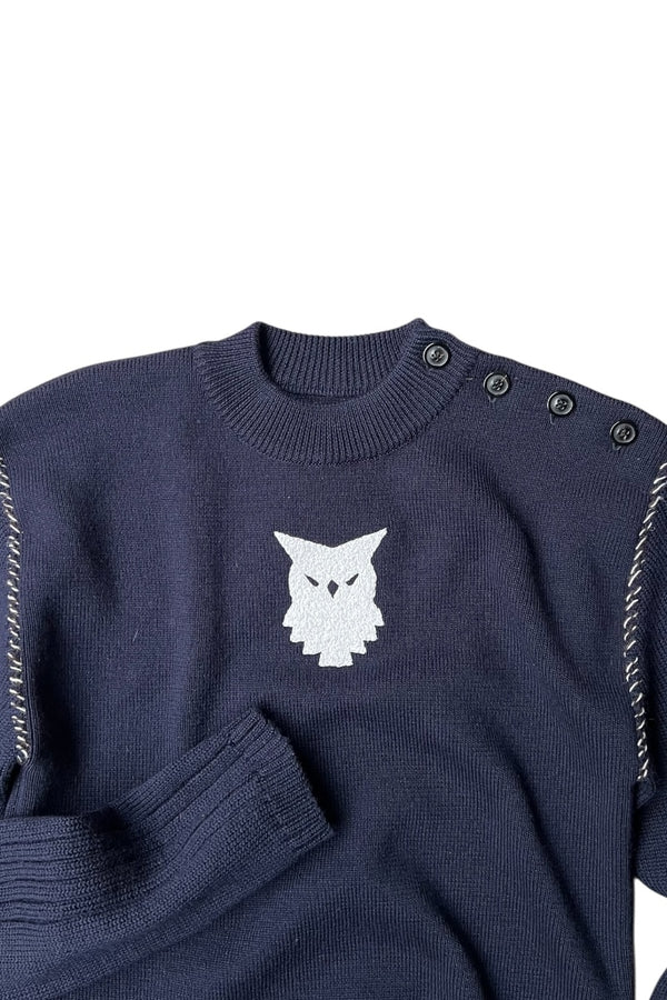 MADE IN ROMANIA 22SS OWL PATCH SWEATER / NAVY [SIZE: S DEADSTOCK/NOS]