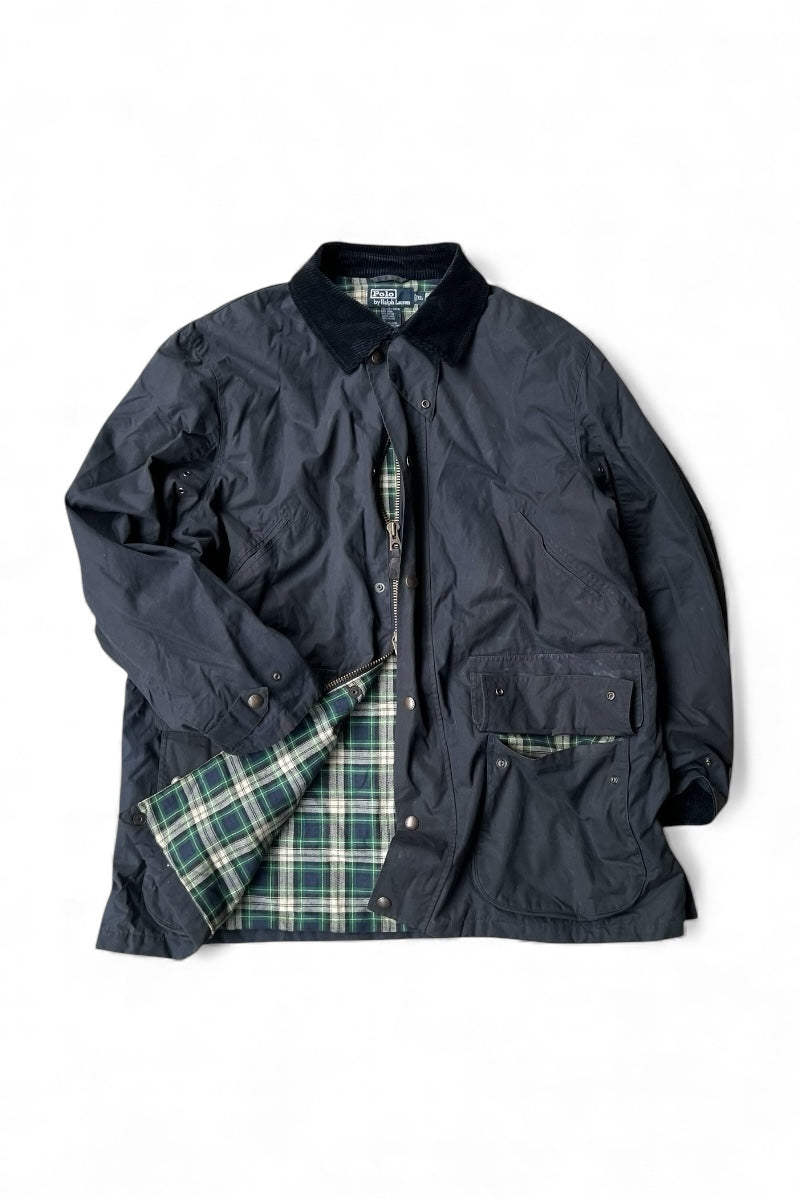 90'S ZIP UP OILED JACKET / NAVY [SIZE: XL USED]