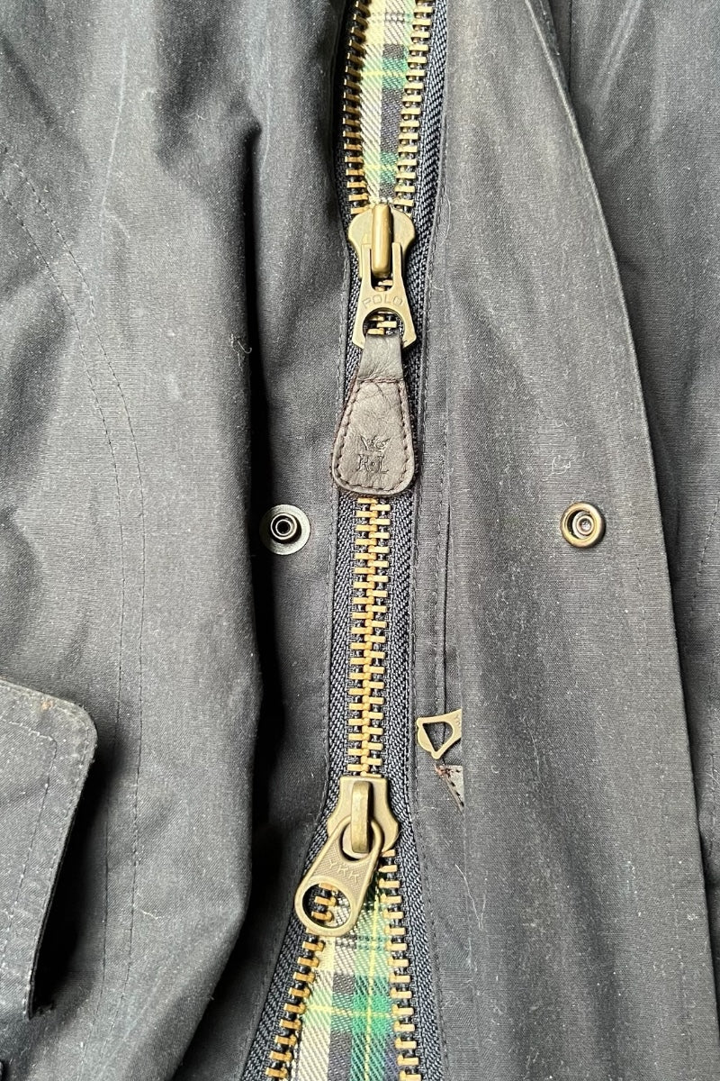90'S ZIP UP OILED JACKET / NAVY [SIZE: XL USED]