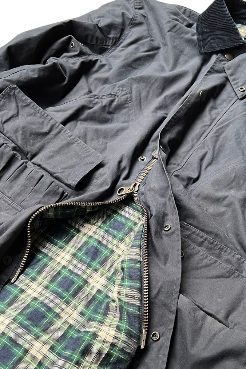 90'S ZIP UP OILED JACKET / NAVY [SIZE: XL USED]