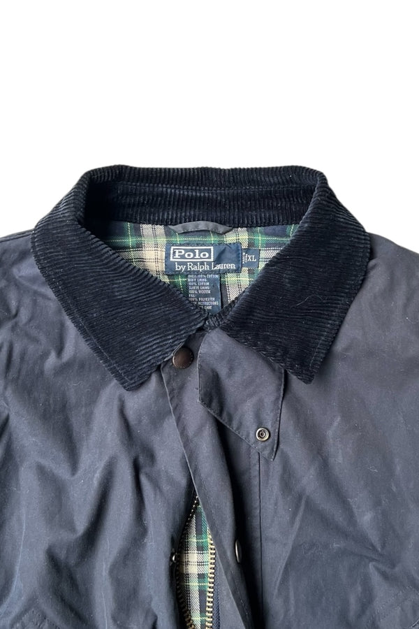 90'S ZIP UP OILED JACKET / NAVY [SIZE: XL USED]