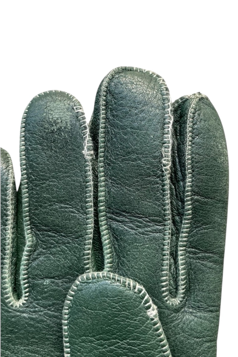 MADE IN ITALY DEER SKIN LEATHER GLOVE W/CASHMERE LINING / GREEN [SIZE: ONE SIZE USED]