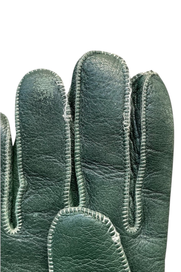 MADE IN ITALY DEER SKIN LEATHER GLOVE W/CASHMERE LINING / GREEN [SIZE: ONE SIZE USED]