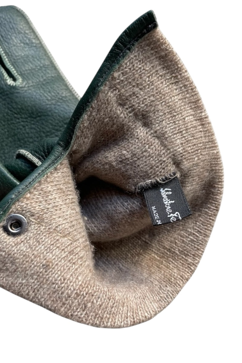 MADE IN ITALY DEER SKIN LEATHER GLOVE W/CASHMERE LINING / GREEN [SIZE: ONE SIZE USED]