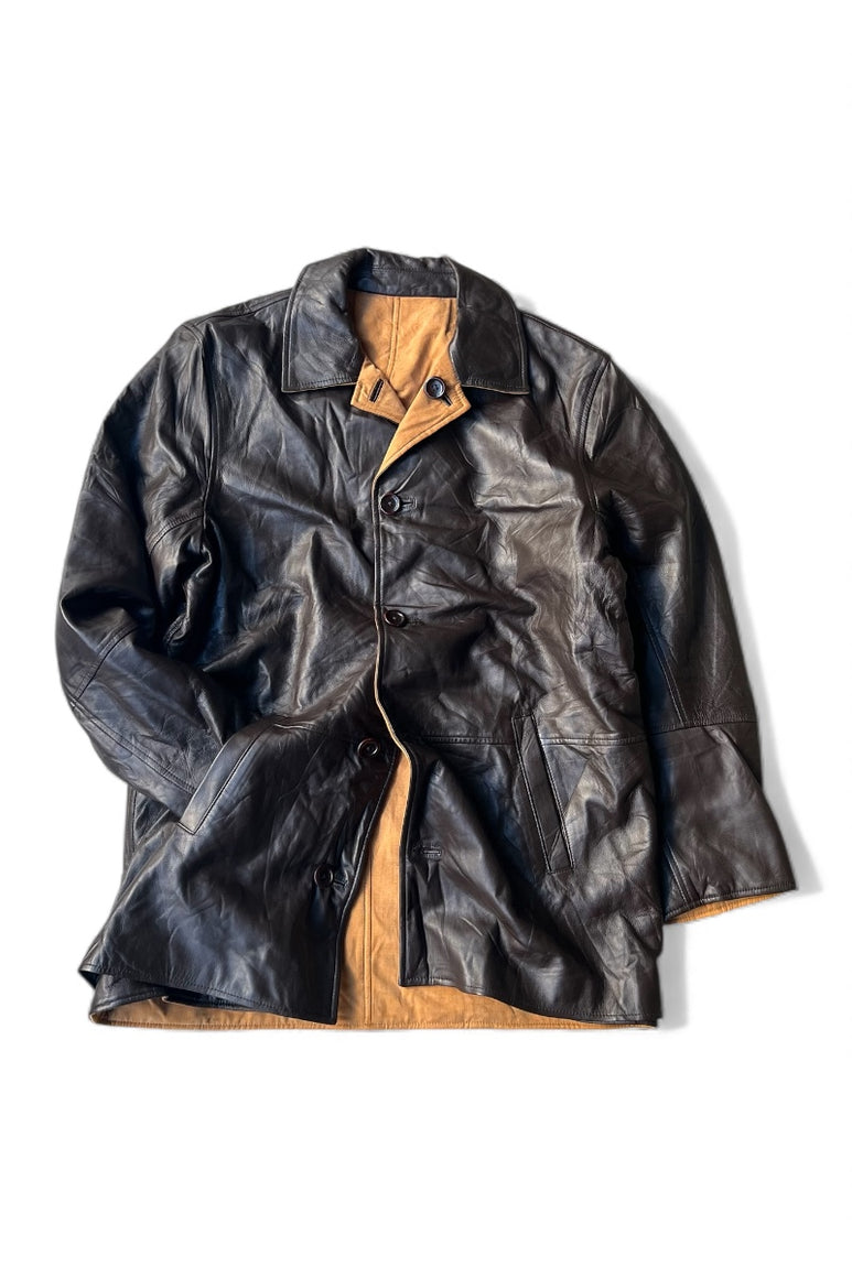 90'S REVERSIBLE LEATHER JACKET / BROWN [SIZE: M USED]