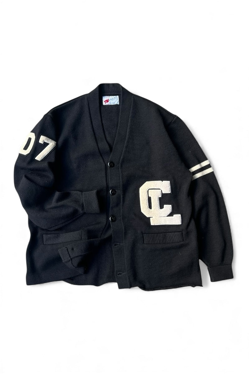 MADE IN USA 80'S LETTERED CARDIGAN / BLACK [SIZE: XL USED]