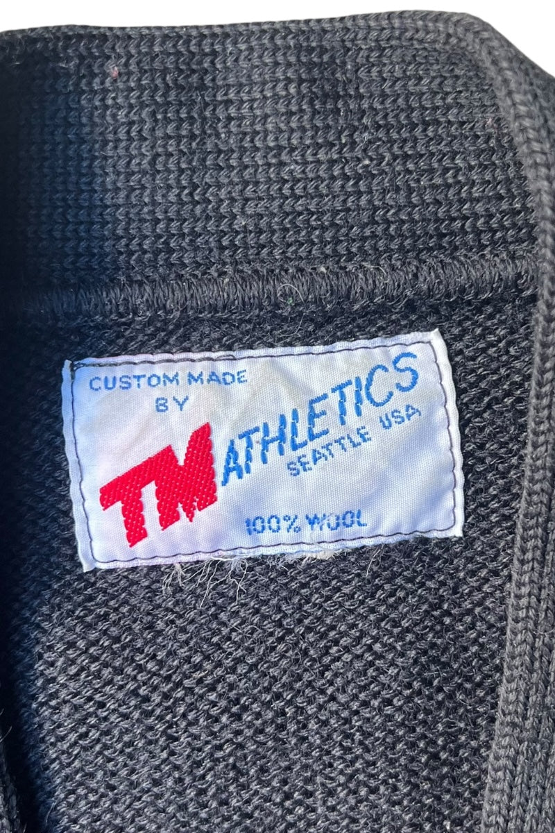 MADE IN USA 80'S LETTERED CARDIGAN / BLACK [SIZE: XL USED]