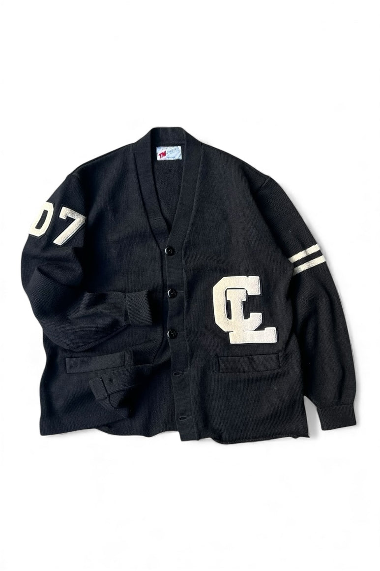 MADE IN USA 80'S LETTERED CARDIGAN / BLACK [SIZE: XL USED]